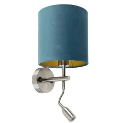 Wandlamp staal met leeslamp en kap velours 20/20/20 blauw