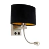 Wandlamp staal met ovale velours kap zwart 25cm - Brescia Combi