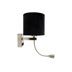 Wandlamp staal met ovale velours kap zwart 25cm - Brescia Combi