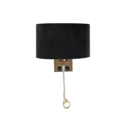 Wandlamp staal met ovale velours kap zwart 25cm - Brescia Combi