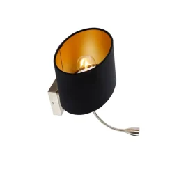 Wandlamp staal met ovale velours kap zwart 25cm - Brescia Combi