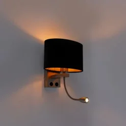 Wandlamp staal met ovale velours kap zwart 25cm - Brescia Combi