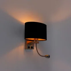 Wandlamp staal met ovale velours kap zwart 25cm - Brescia Combi