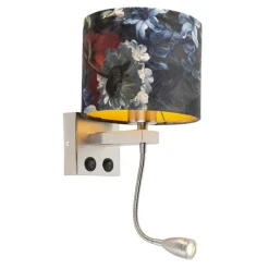 Wandlamp staal met velours kap bloemen met goud - Brescia