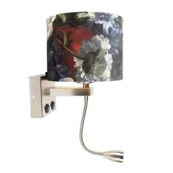 Wandlamp staal met velours kap bloemen met goud - Brescia