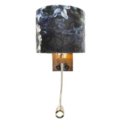 Wandlamp staal met velours kap bloemen met goud - Brescia
