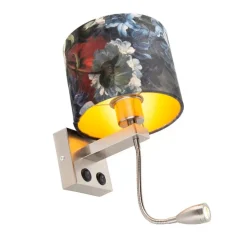 Wandlamp staal met velours kap bloemen met goud - Brescia