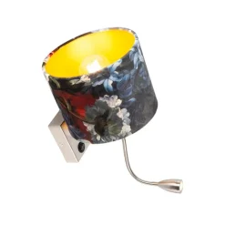 Wandlamp staal met velours kap bloemen met goud - Brescia