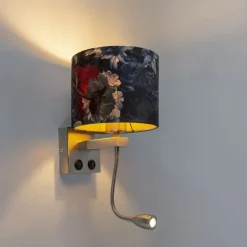 Wandlamp staal met velours kap bloemen met goud - Brescia