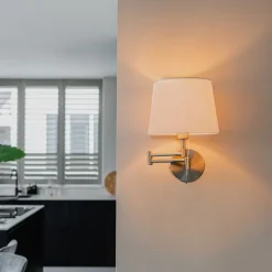 Wandlamp staal met witte kap en verstelbare arm - Ladas Deluxe