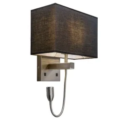 Wandlamp staal met zwarte kap en leesarm incl. LED - Bergamo