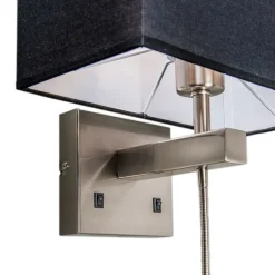 Wandlamp staal met zwarte kap en leesarm incl. LED - Bergamo