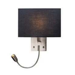 Wandlamp staal met zwarte kap en leesarm incl. LED - Bergamo