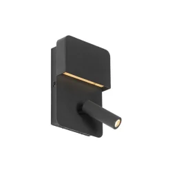 Wandlamp zwart incl. LED met USB en leeslamp met schakelaar - Robin
