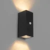 Wandlamp zwart 2-lichts IP44 met bewegingssensor - Baleno
