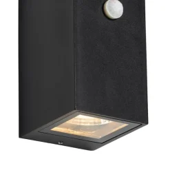 Wandlamp zwart 2-lichts IP44 met bewegingssensor - Baleno