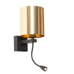 Wandlamp zwart met flexarm en kap goud 15 cm - Brescia