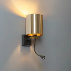 Wandlamp zwart met flexarm en kap goud 15 cm - Brescia