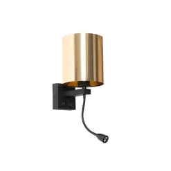 Wandlamp zwart met flexarm en kap goud 15 cm - Brescia