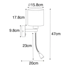 Wandlamp zwart met flexarm en kap goud 15 cm - Brescia