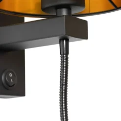 Wandlamp zwart met flexarm en kap goud 15 cm - Brescia