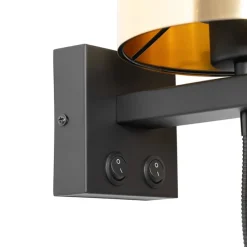 Wandlamp zwart met flexarm en kap goud 15 cm - Brescia