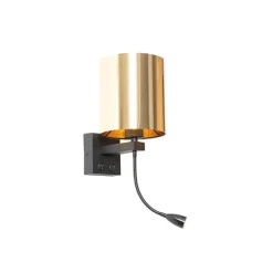 Wandlamp zwart met flexarm en kap goud 15 cm - Brescia