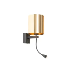 Wandlamp zwart met flexarm en kap goud 15 cm - Brescia