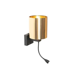 Wandlamp zwart met flexarm en kap goud 15 cm - Brescia