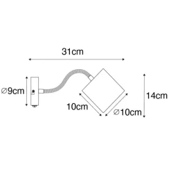 Wandlamp zwart met kap grijs schakelaar en flex arm - Merwe