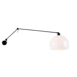 Wandlamp zwart met kap wit 30 cm verstelbaar - Blitz