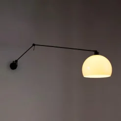 Wandlamp zwart met kap wit 30 cm verstelbaar - Blitz