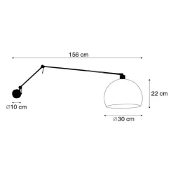 Wandlamp zwart met kap wit 30 cm verstelbaar - Blitz