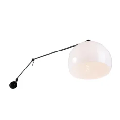 Wandlamp zwart met kap wit 30 cm verstelbaar - Blitz