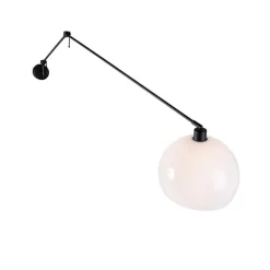 Wandlamp zwart met kap wit 30 cm verstelbaar - Blitz