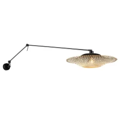 Wandlamp zwart met rotan kap 50 cm verstelbaar - Blitz