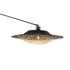 Wandlamp zwart met rotan kap 50 cm verstelbaar - Blitz