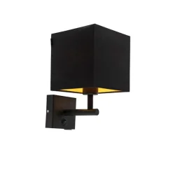 Wandlamp zwart met USB en vierkante zwarte kap - Combi 1