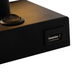 Wandlamp zwart met USB en vierkante zwarte kap - Combi 1