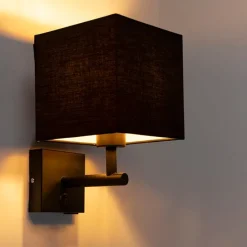 Wandlamp zwart met USB en vierkante zwarte kap - Combi 1