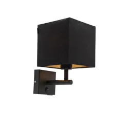 Wandlamp zwart met USB en vierkante zwarte kap - Combi 1