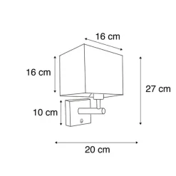 Wandlamp zwart met USB en vierkante zwarte kap - Combi 1
