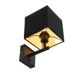 Wandlamp zwart met USB en vierkante zwarte kap - Combi 1