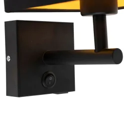 Wandlamp zwart met USB en vierkante zwarte kap - Combi 1