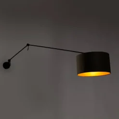 Wandlamp zwart met velours kap taupe 35 cm verstelbaar - Blitz