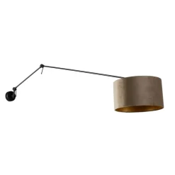 Wandlamp zwart met velours kap taupe 35 cm verstelbaar - Blitz