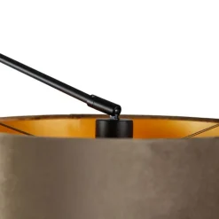 Wandlamp zwart met velours kap taupe 35 cm verstelbaar - Blitz