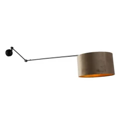 Wandlamp zwart met velours kap taupe 35 cm verstelbaar - Blitz