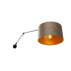 Wandlamp zwart met velours kap taupe 35 cm verstelbaar - Blitz