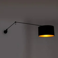Wandlamp zwart met velours kap zwart 35 cm verstelbaar - Blitz